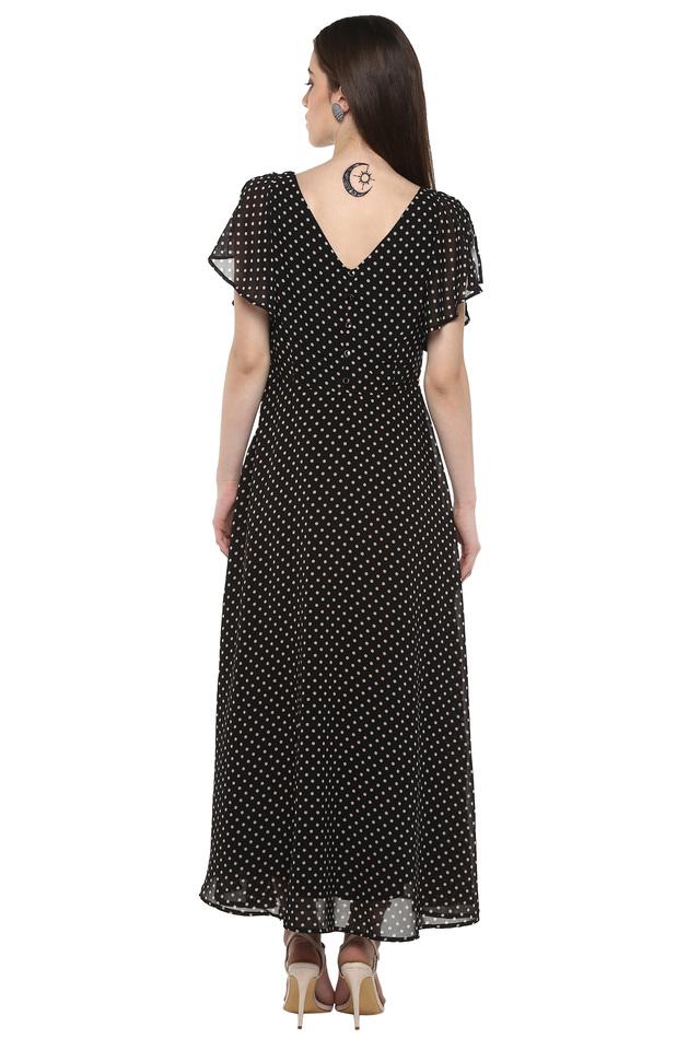 Round neck polka sales dot maxi dress