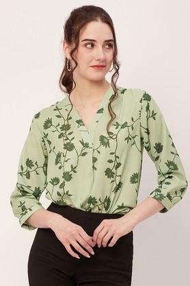 Buy MOOMAYA Floral V-Neck Georgette Women's Casual Wear Shirt