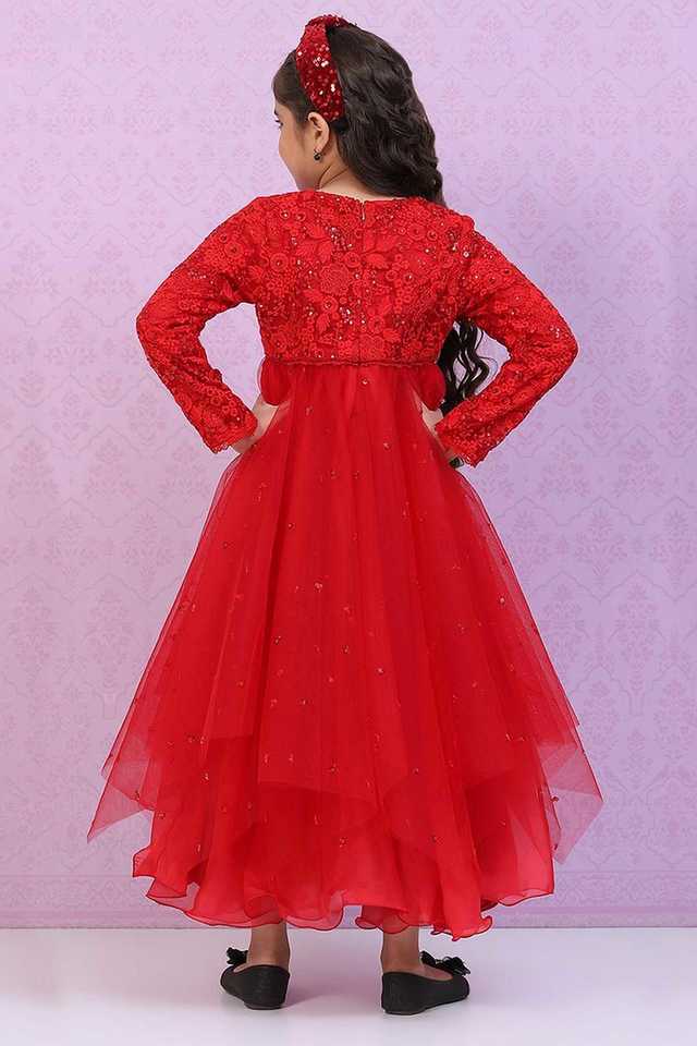 Buy BIBA GIRLS Red Embroidered Nylon Round Neck Girl s Festive Wear Gown Shoppers Stop