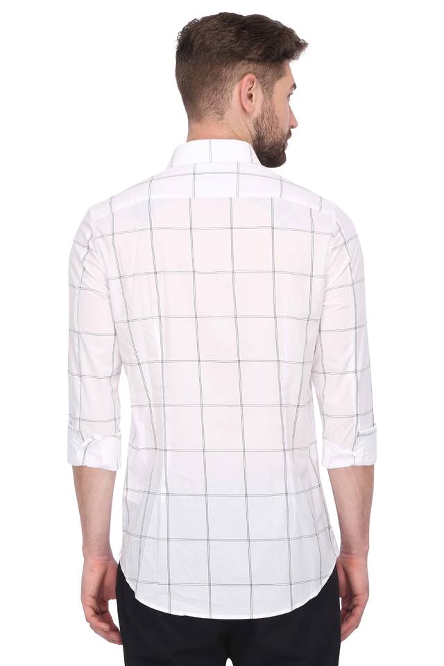 Mens Slim Collar Check Casual Shirt