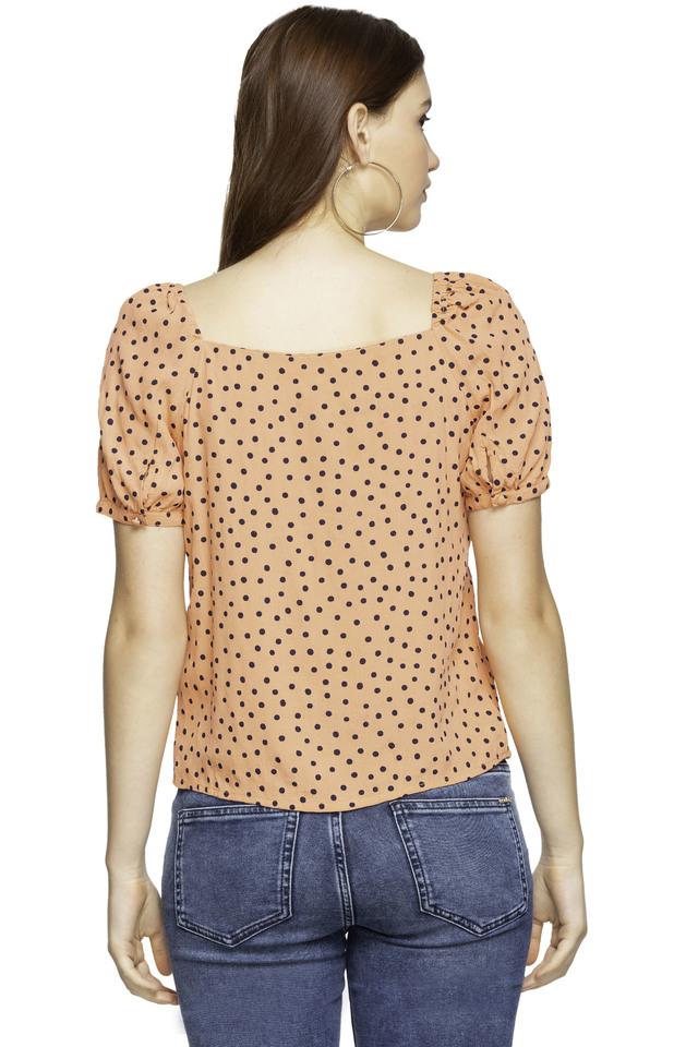 Square neck cheap polka dot top