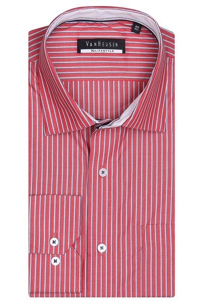 Buy VAN HEUSEN Red Van Heusen-Mens Cotton Striped Shirt