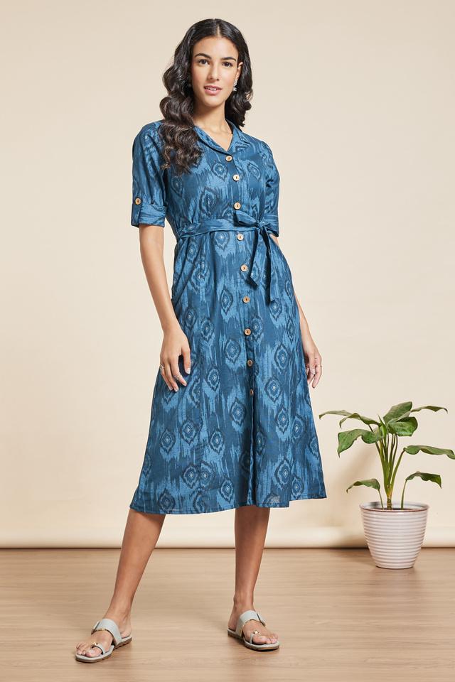 Buy HAUTE CURRY Printed Cotton Flex Round Neck Women's Ethnic Dress |  Shoppers Stop