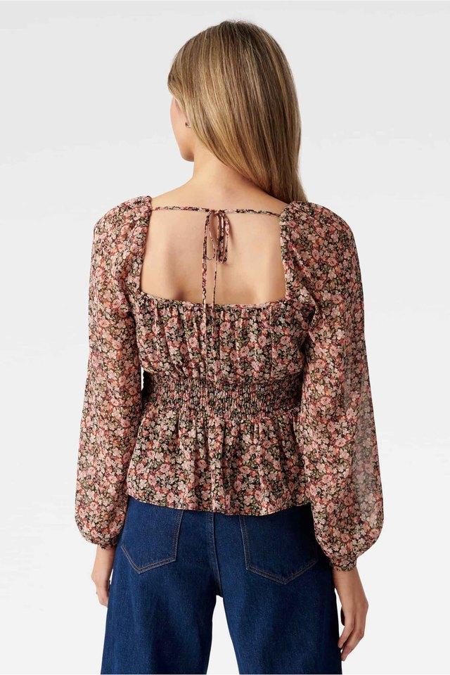 Floral Print Square-Neck Peplum Top