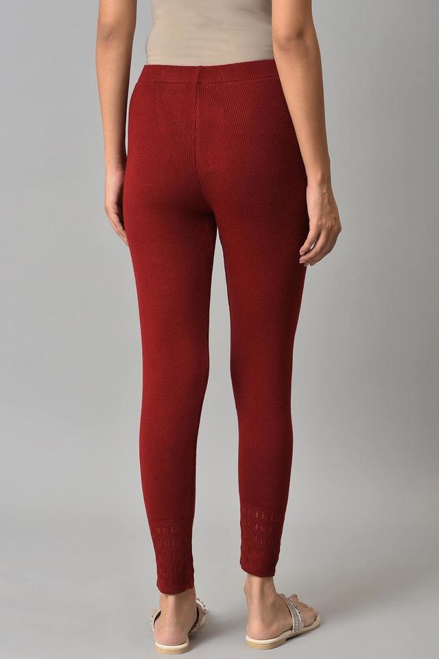 Buy W Red Solid Acrylic Regular Fit Womens Leggings