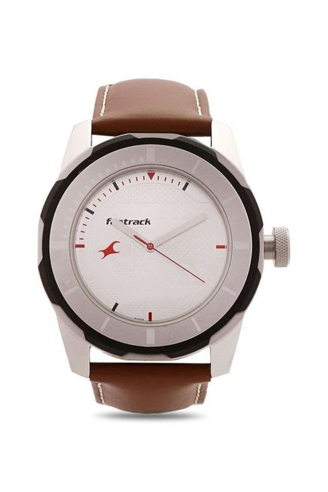 Mens White Dial Leather Analogue Watch NG3099SL01C