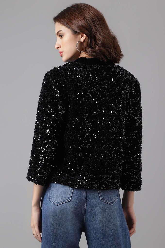 Allegra K Women's Sequin Sparkle Long Sleeve Zipper Bomber Jacket : Target