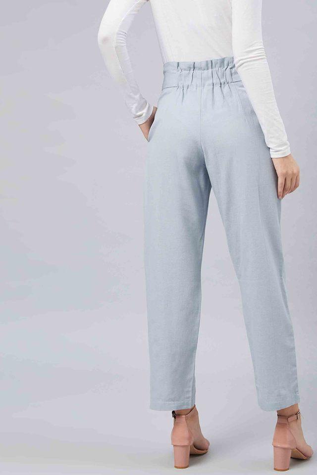 Buy AND GIRL Powder Blue Solid Linen Regular Fit Girls Pants  Shoppers Stop