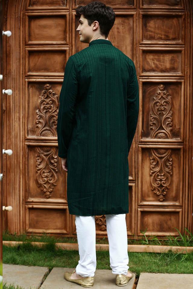 Buy SANWARA Green Chikankari Cotton Regular Fit Men s Party Wear