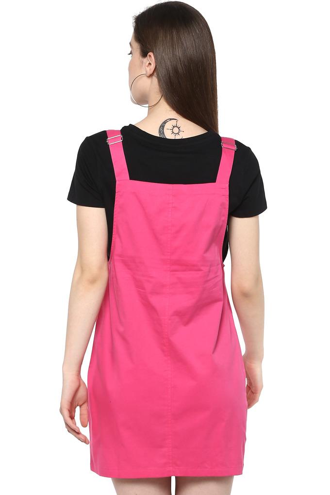 Pink denim pinafore outlet dress