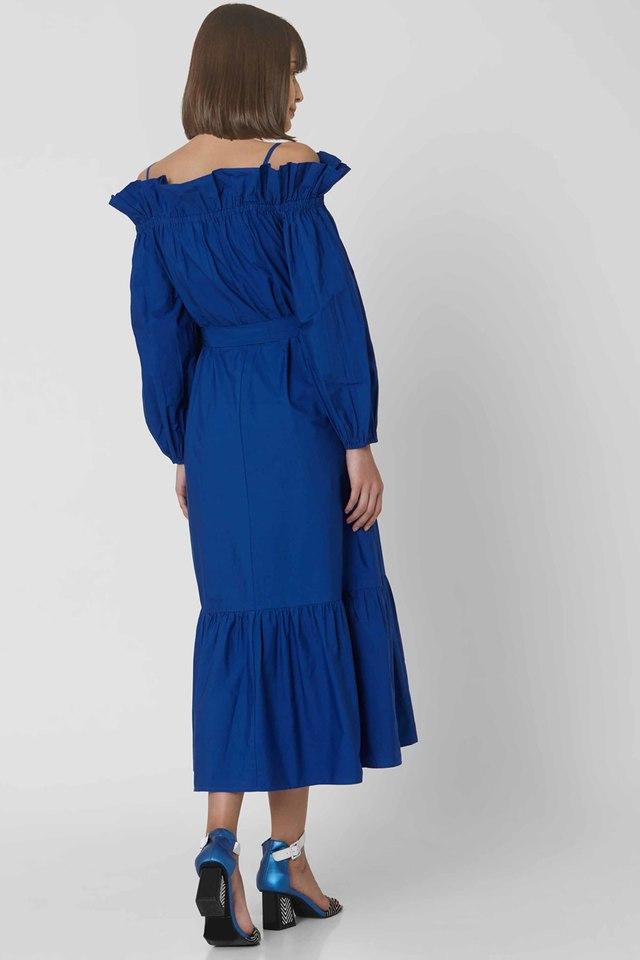 Buy VERO MODA Blue Solid Off Shoulder ...