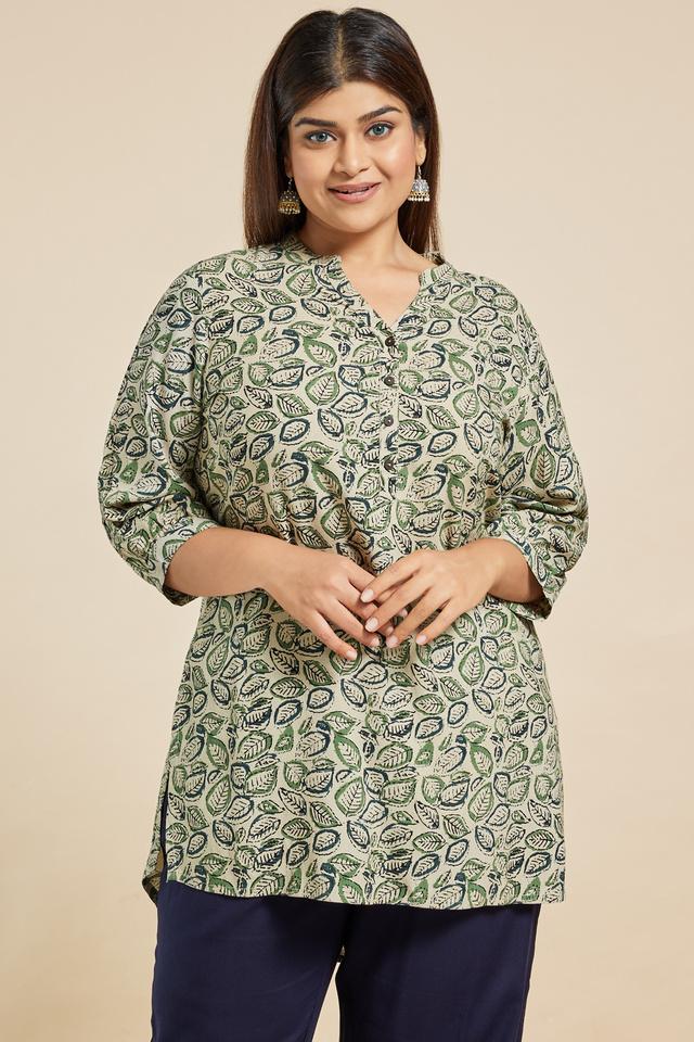 Buy U R YOU Olive Plus Size Printed Rayon Mandarin Women's Kurti