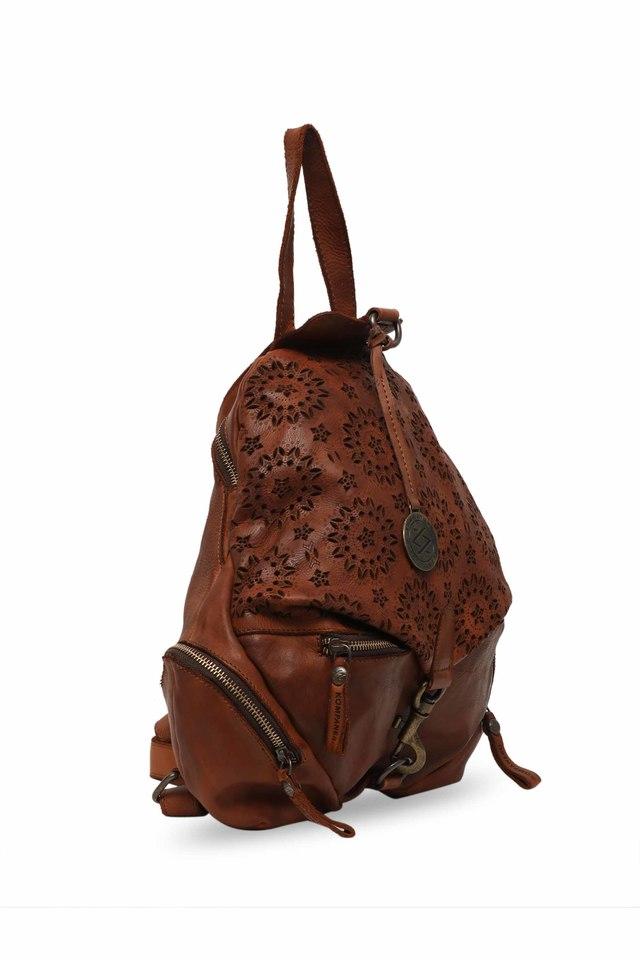 Womens Zipper Closure Cognac Color Backpack