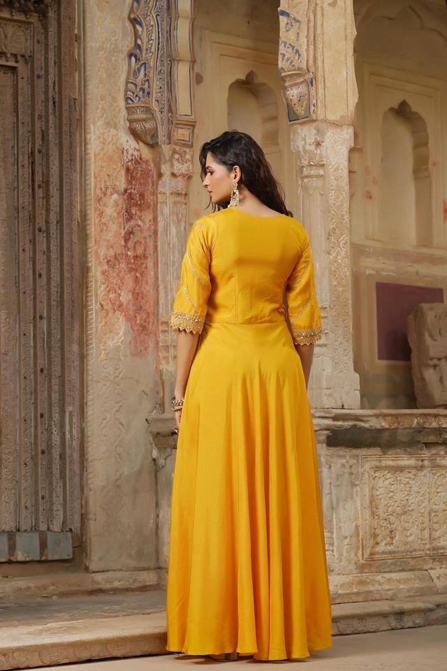 Mustard yellow 2024 ethnic dress