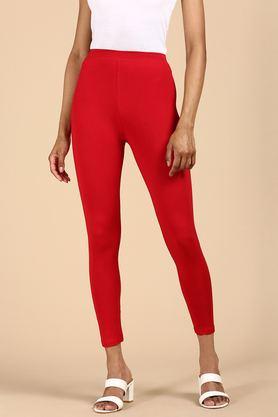 Buy DE MOZA Red Solid Ankle Length Blended Fabric Women's Leggings