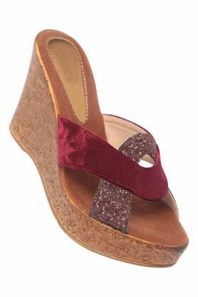 Buy CATWALK Maroon Womens Glitter Velvet Wedges Shoppers Stop