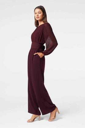 Buy FOREVER NEW Burgundy Solid Full Sleeves Polyester Women Jumpsuits