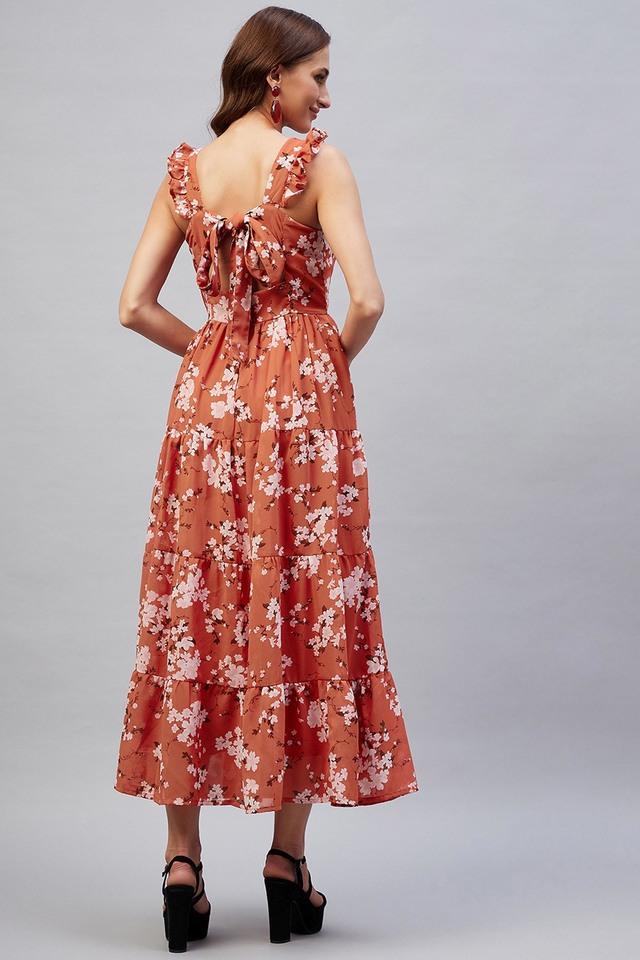 Floral Georgette Sweetheart Neck Womens Maxi Dress