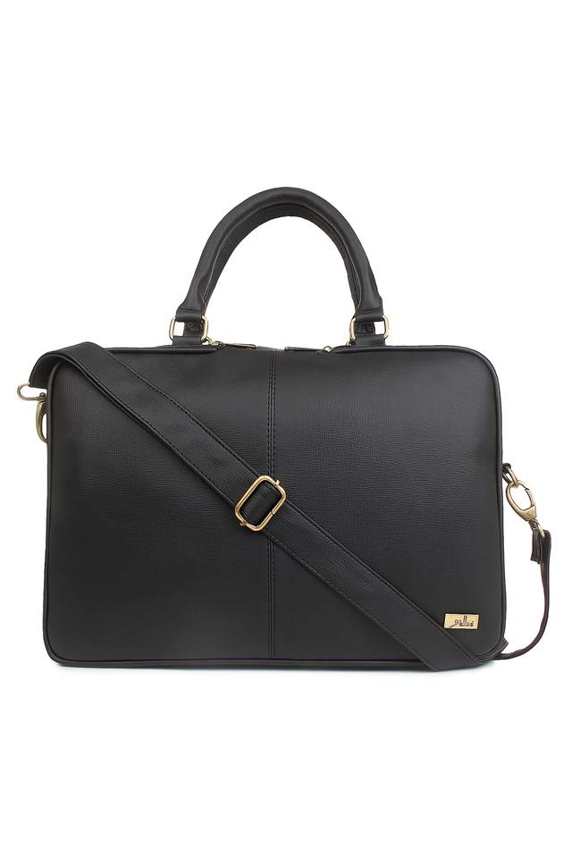 Buy YELLOE Black Solid Zipper Closure Faux Leather Women's Laptop Bag