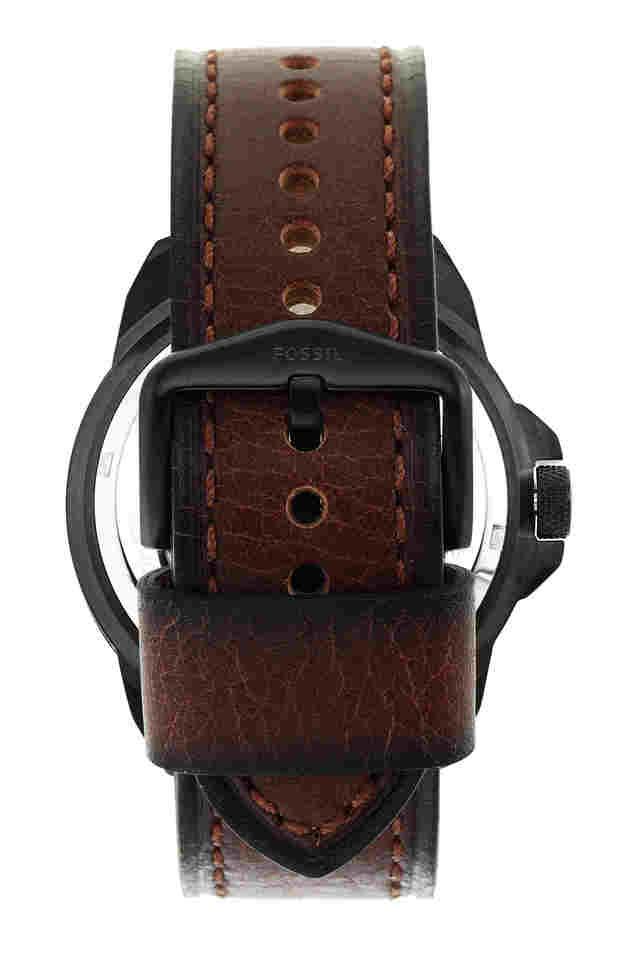 Buy FOSSIL Mens 44 mm Bronson Black Dial Leather Analog Watch