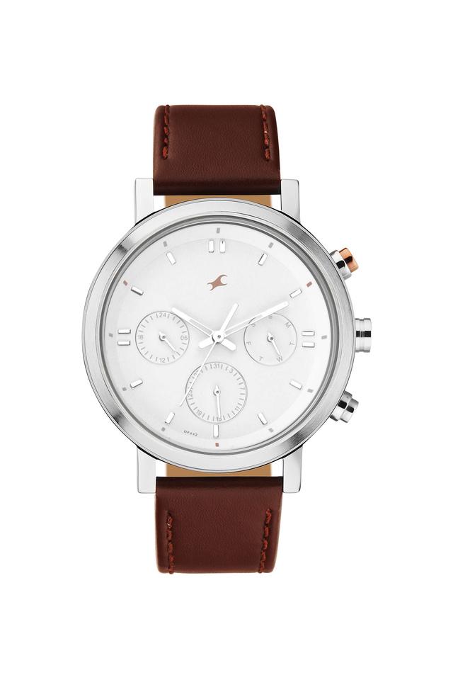 Buy FASTRACK Tick Tock 3.0 43 x 49.7 x 10 mm White Dial Leather Analogue Watch For Men 3287KL02 Shoppers Stop