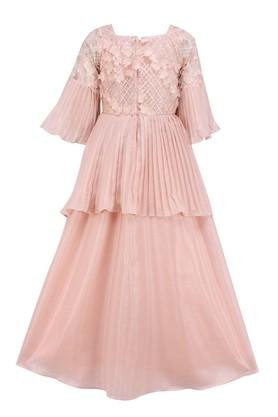 Buy CUTECUMBER Girls Embellished Net Georgette Peach Gown