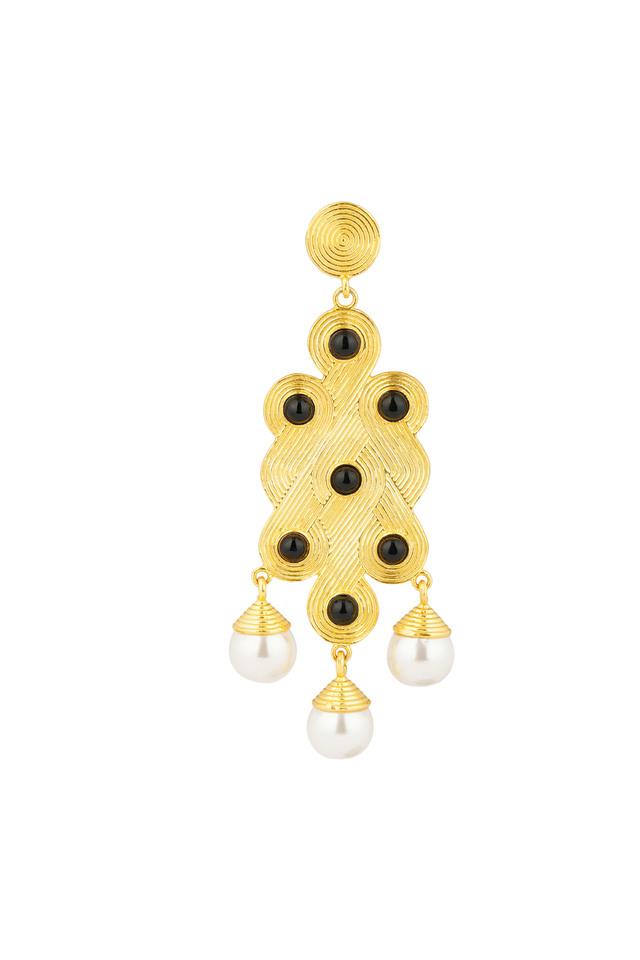 Gold pearl deals chandelier earrings