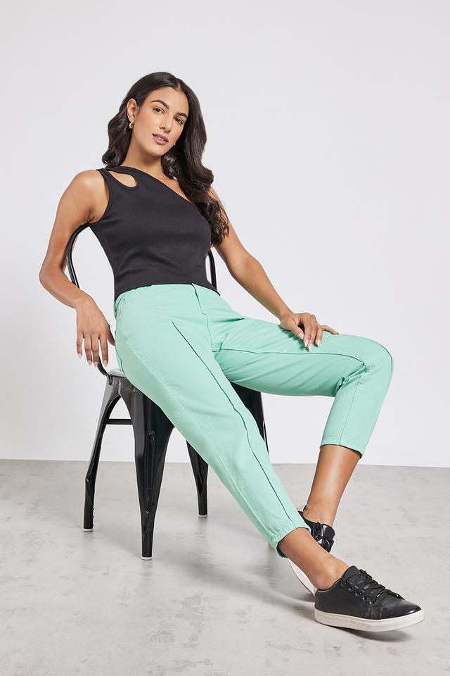 Dark Pista Green Slub Silk Pencil Pants