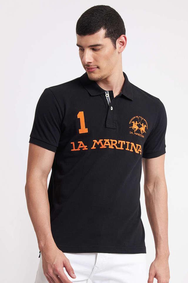 Buy LA MARTINA Black Solid Cotton Regular Fit Men s T Shirt Shoppers Stop