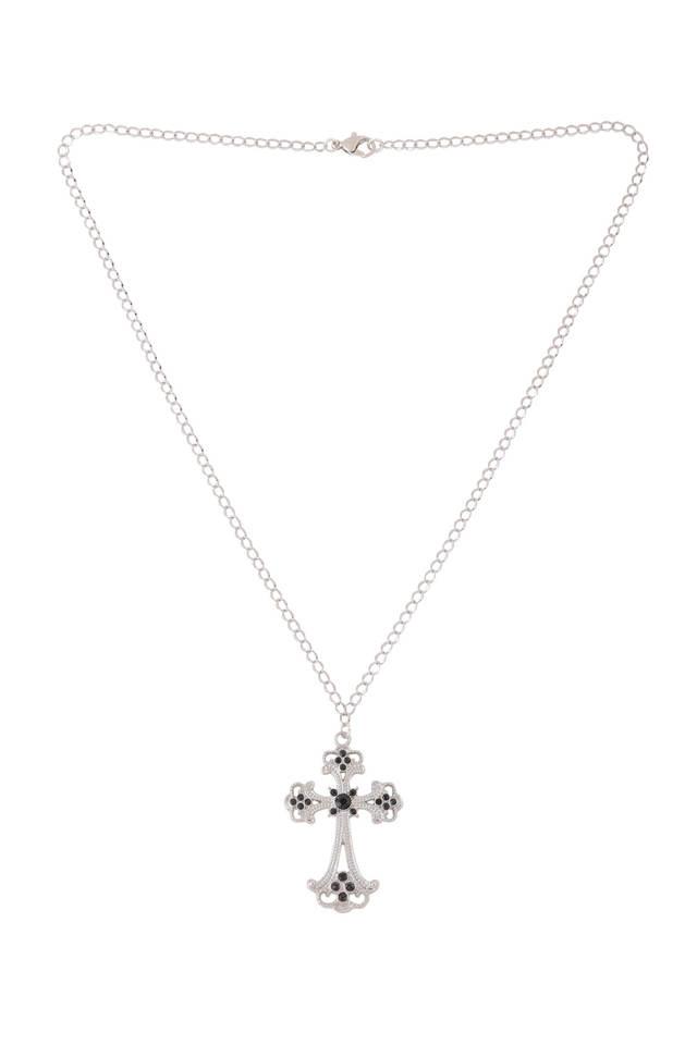 Men's Silver Cross Necklace with 0.30 Carat TW of Black Diamonds