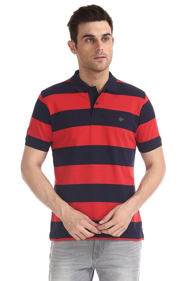 Buy RUGGERS Red Stripes Cotton Regular Fit Men s T Shirt Shoppers Stop