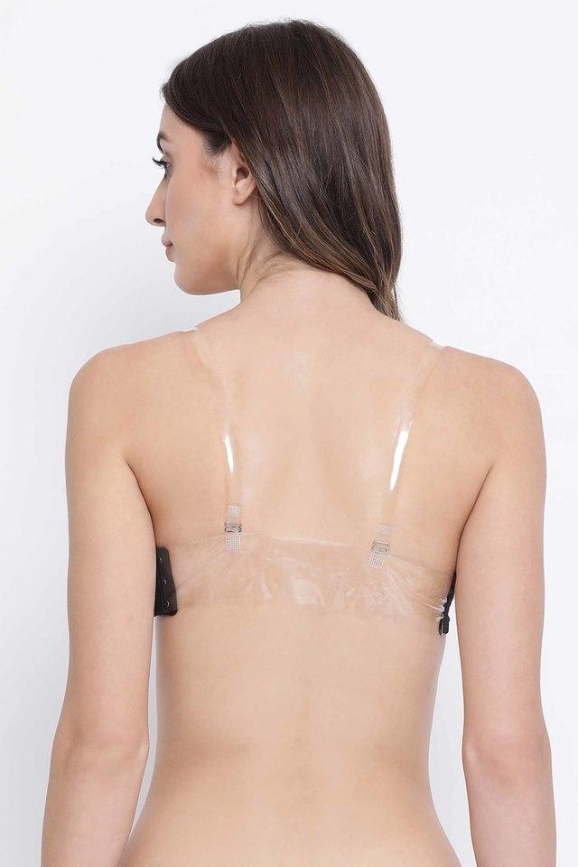 Buy online White Cotton Padded Bra With Transparent Straps from