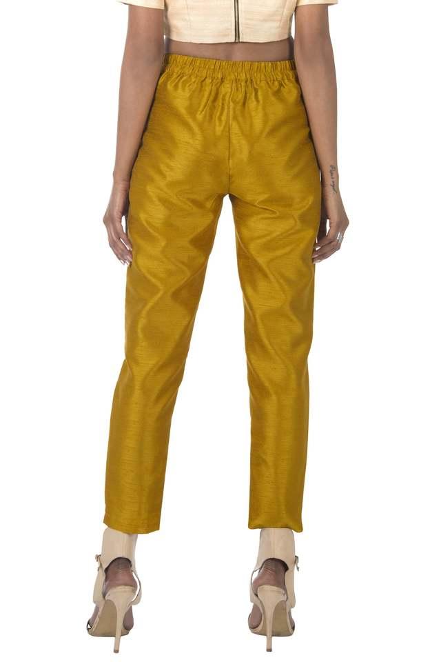 Buy Lemon Yellow Cotton Flax Women's Trousers Online - Aurelia