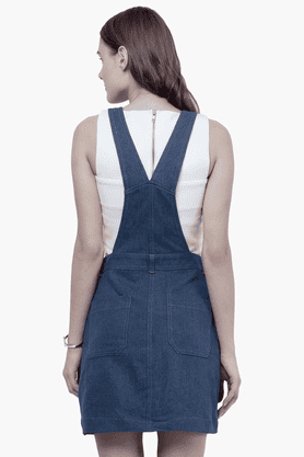 Buy Solid Maxi Denim Dungaree with Patch Pocket