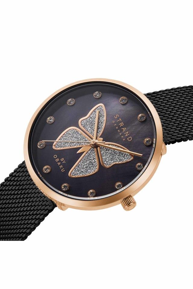 Womens 35 mm Glitter Butterfly Black Dial Stainless Steel Analogue Watch S700LXVBMB DB