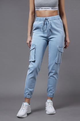 Women's Blue Solid Joggers Jeans - MISS CHASE