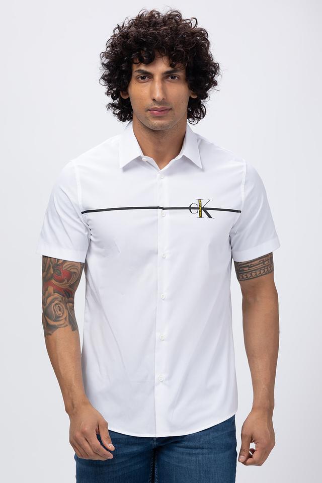 Buy CALVIN KLEIN JEANS White Solid Cotton Regular Fit Mens Casual