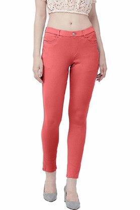 Buy GO COLORS Red Womens Solid Mid Rise Jeggings