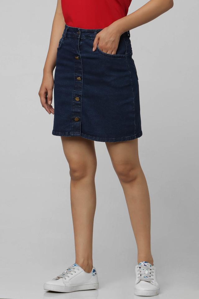 High Waist Pleated Hem Denim Skirt | SHEIN USA