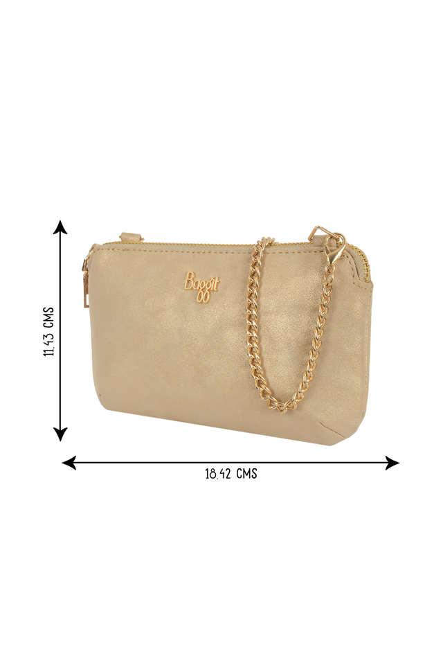 Buy BAGGIT Gold PU Zipper Women s Formal Clutch Shoppers Stop