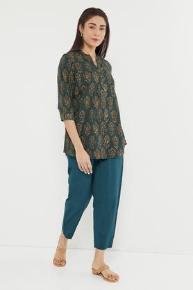 Buy INTUNE Green Trendy Floral Rayon Collared Women s Fusion Wear