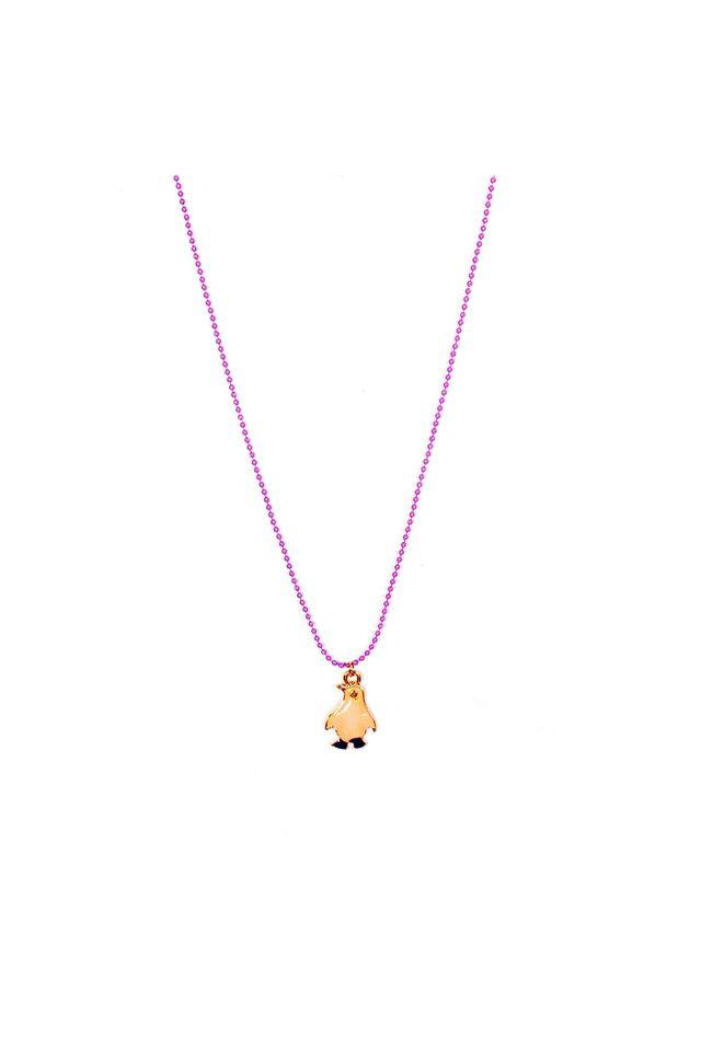 Purple Ball Chain With Penguin Enamel Pendant Western Necklace For Kids