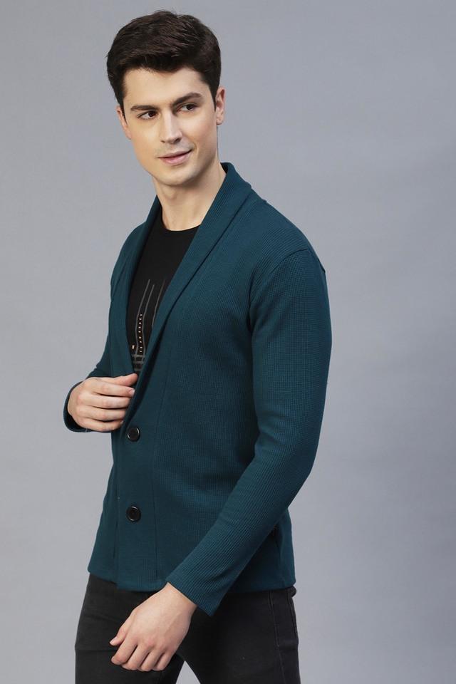 Buy RIGO Teal Textured Cotton Slim Fit Men s Knit Shrug Shoppers Stop