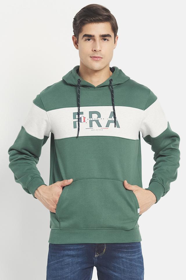 Buy OCTAVE Green Colorblocked Fleece Regular Fit Men s Sweatshirt Shoppers Stop