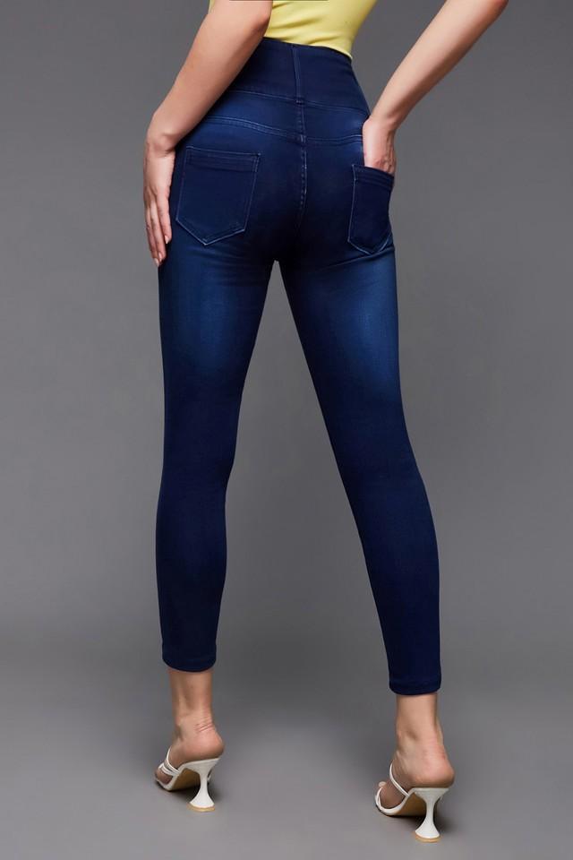 Dark Blue Solid Slim Fit Ankle Length Jeggings – Amukti - The