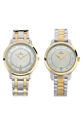 Buy TITAN Bandhan Silver Dial Metallic Analogue Couple Watches