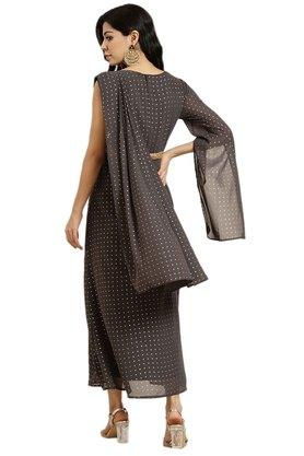 Buy JUNIPER Grey Round Neck Georgette A Line Designer Women