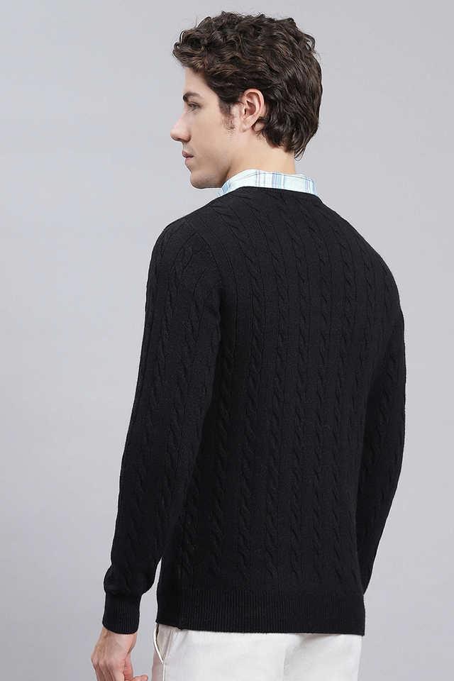 Solid Wool Blend Round Neck Men s Sweater