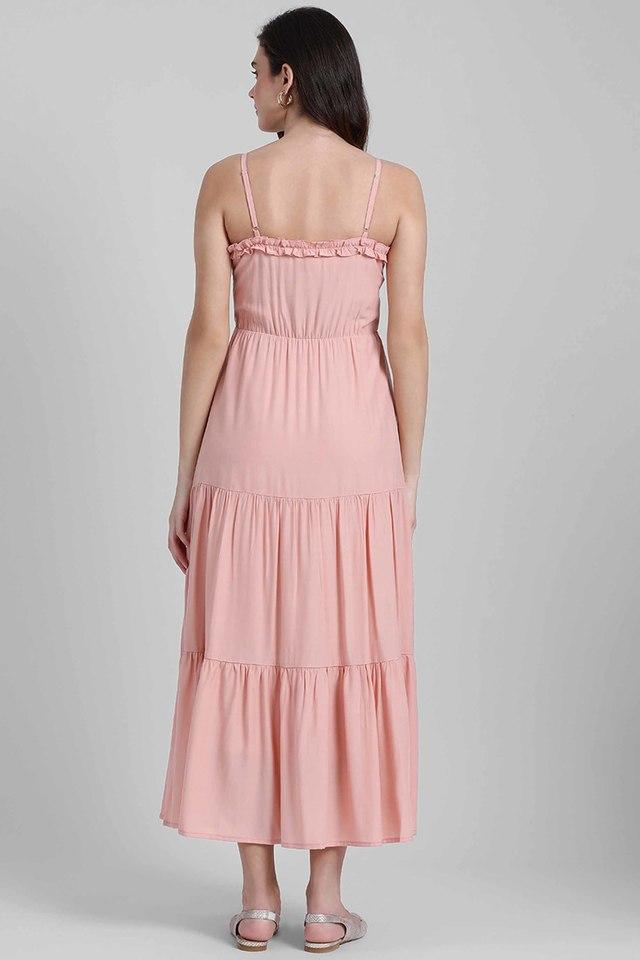 Buy ZINK LONDON Peach Womens Fit and Flare Solid Square Neck Maxi Dress