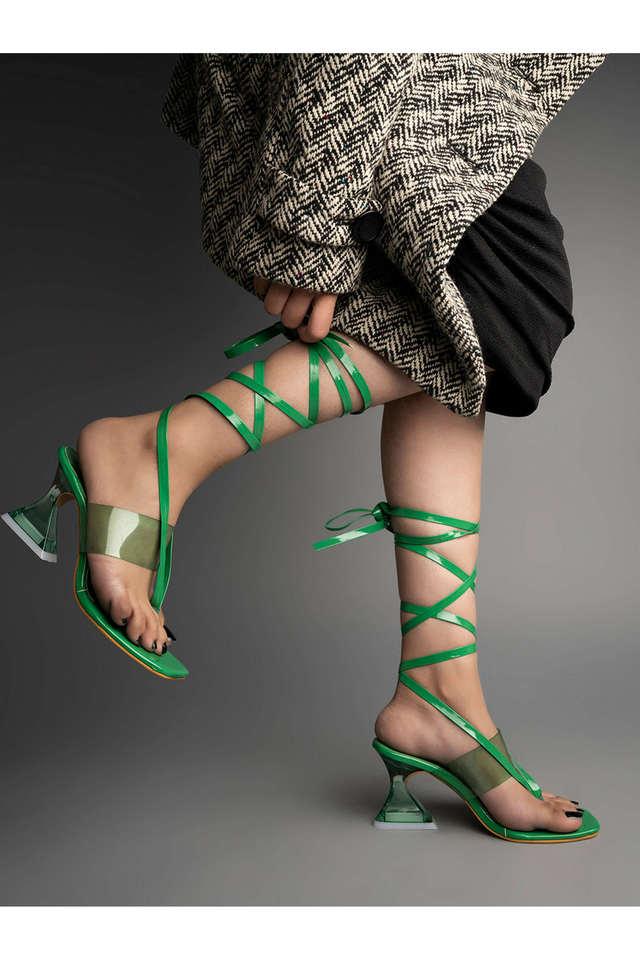 Green Sandals Heels with Gold Chain - FY Zoe